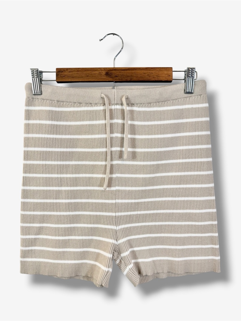 Legoe Heritage Maternity Drawstring Bike Shorts Size 2 Tan White Stripe Casual